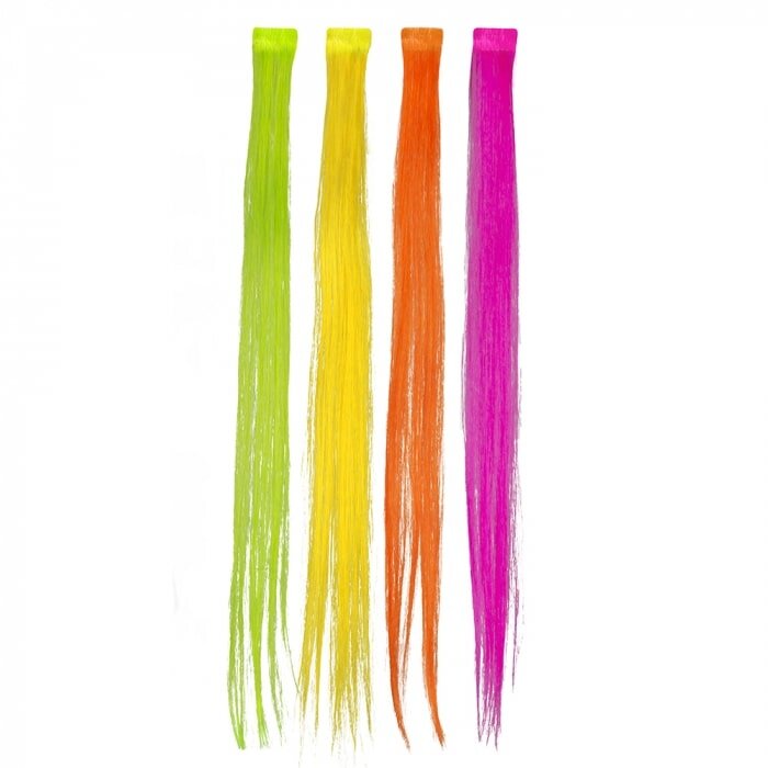 Boland Extensions de cheveux néon - Set Extensions de cheveux en 4 couleurs ( Orange - Rose - Jaune - Vert )