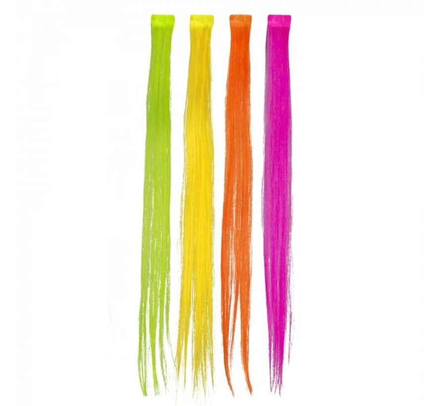 Extensions de cheveux néon - Set Extensions de cheveux en 4 couleurs ( Orange - Rose - Jaune - Vert )