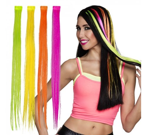 Boland Extensions de cheveux néon - Set Extensions de cheveux en 4 couleurs ( Orange - Rose - Jaune - Vert )