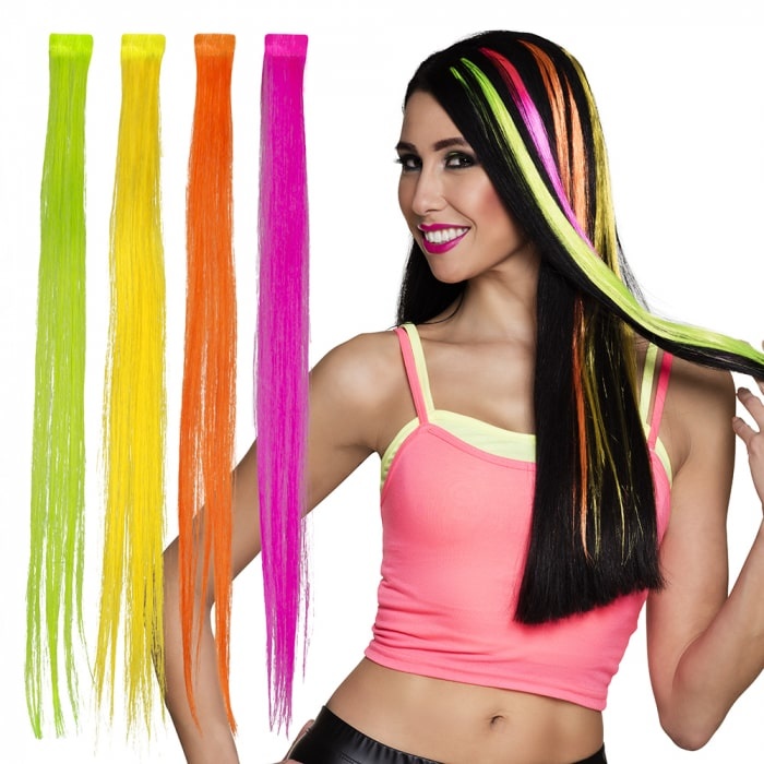 Boland Hair extensions neon set - Hair extensions in 4 colours ( Orange - Rose - Yellow - Green )