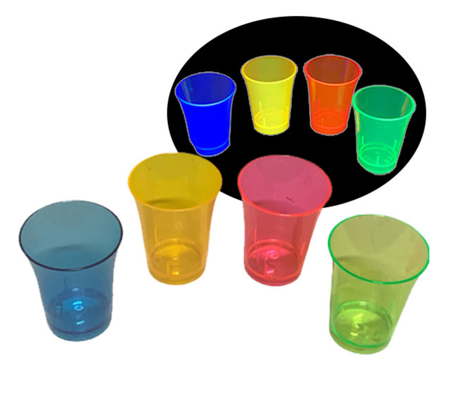 Neon Shot glasses - 20 pieces - reusable shot glasses 40 ml - 4 neon colours
