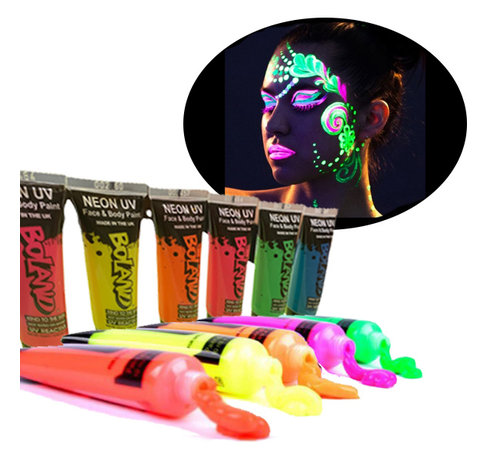 Boland Neon UV gezicht & lichaam schmink set - 8 tube van 13 ml in verschillende kleuren