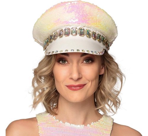 Boland Casquette blanche - Sandy Candy avec paillettes et diamants - Casquette femme