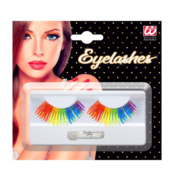 Widmann Rainbow eyelashes with eyelash glue - Fake lashes are easy to apply