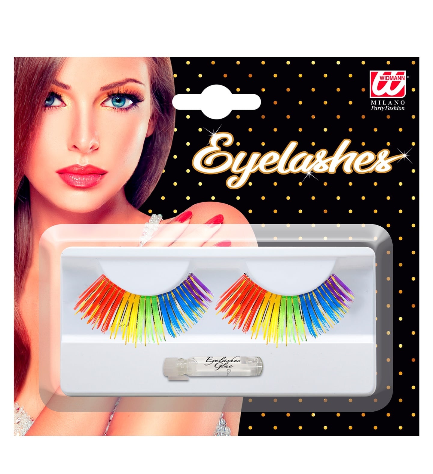 Widmann Rainbow eyelashes with eyelash glue - Fake lashes are easy to apply