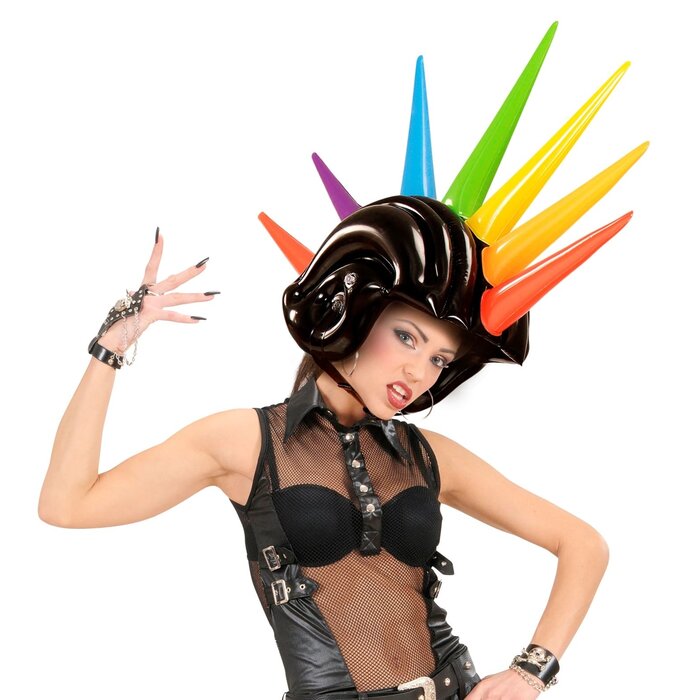 Widmann Inflatable helmet with rainbow spikes - Inflatable helmet of 90 cm