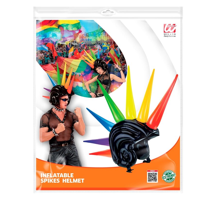 Inflatable helmet with rainbow spikes - Inflatable helmet of 90 cm