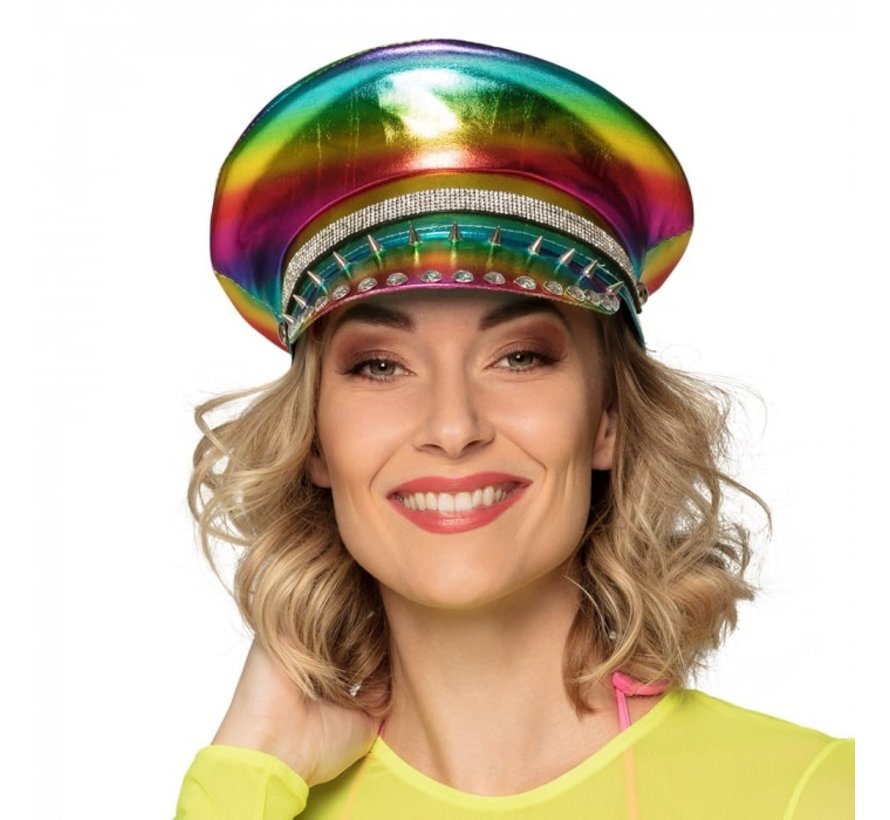 Rainbow Rock Cap - Cap decorated with spikes and fake diamonds