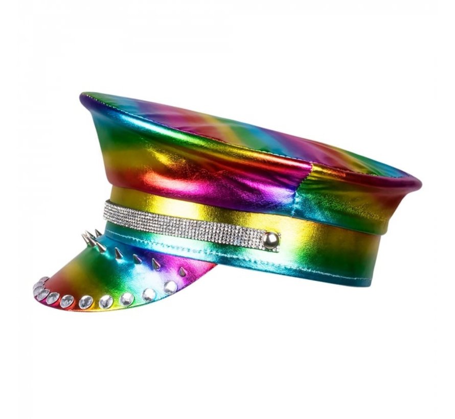 Casquette Rock arc-en-ciel - Casquette décorée de pointes et de faux diamants