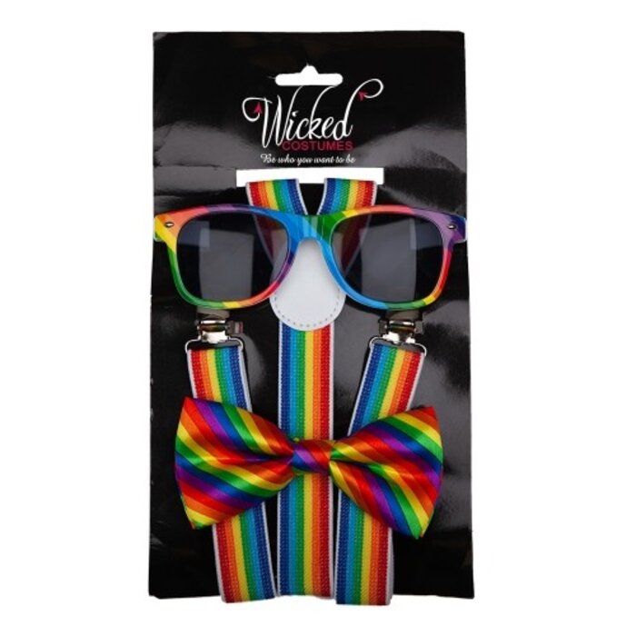Wicked Costumes  Rainbow costume set- 3 parts glasses, bow tie and braces.