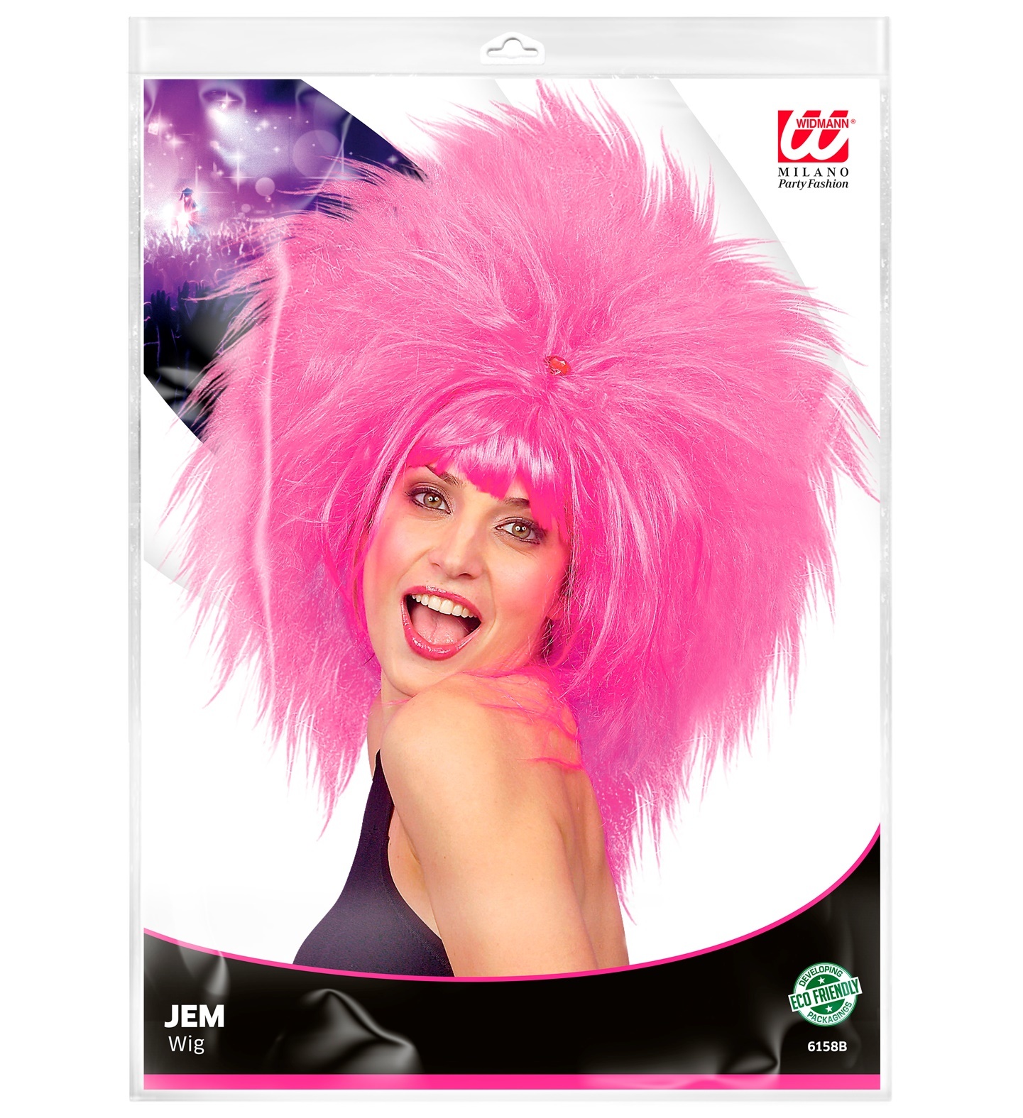 Widmann Wilde roze pruik - Roze pruik stijl 80's