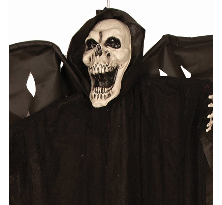 Halloween Faucheuse 150 cm avec ailes - Squelette avec mouvement de la tête et des ailes