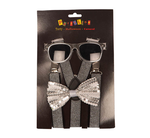 Partyline Silver dress-up set - 3 piece party set - Glasses ,bow tie and braces