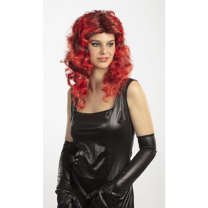 Partyline Perruque longue boucles rouge / noire