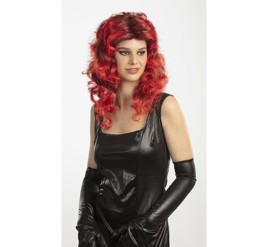 Wig long curls red / black