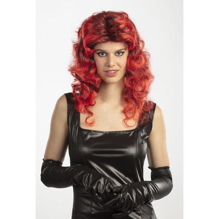 Partyline Perruque longue boucles rouge / noire