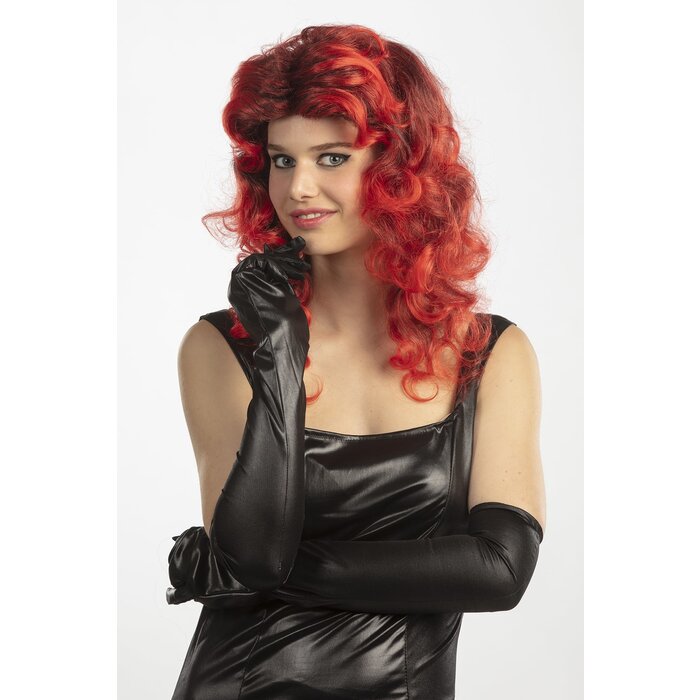 Partyline Pruik lange krullen rood/zwart