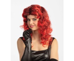 Partyline Perruque longue boucles rouge / noire