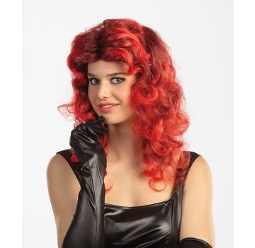 Partyline Wig long curls red / black