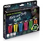 Glow in the dark UV Face and Body Paint 6x12ml -incl. brush, sponge and mini blacklight