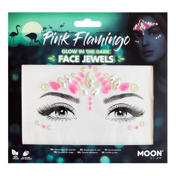 Moon Creations Face Jewels Pink Flamingo- Rhinestones Glow in the dark