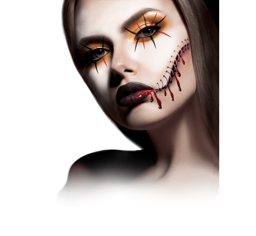 Set de peinture visage et corps pour Halloween -  5 couleurs et tube de sang