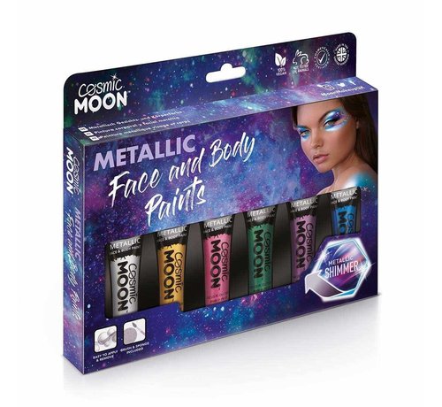 Moon Creations Box peinture corps et visage Métallique -  6 tubes de peinture de 12 ml