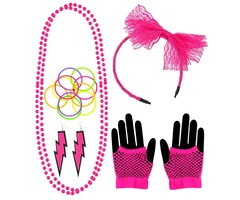 Widmann Set d'accessoires rose fluorescent style années 80