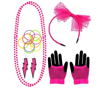 Widmann Set d'accessoires rose fluorescent style années 80