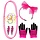 Accessory set fluorescent rose 80s style -   5-piece pink costume set
