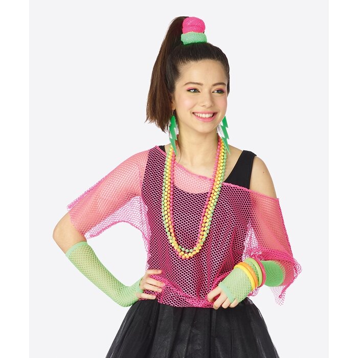 Partyline Visnet shirt fluo roze - Roze neon visnet topje