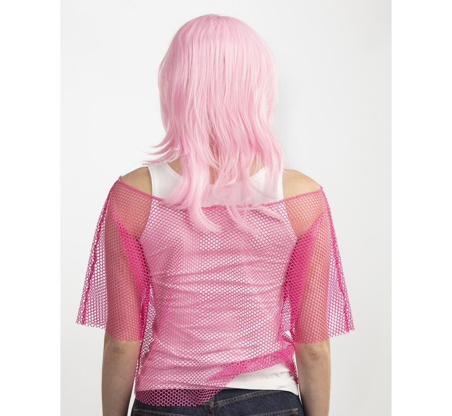 T-shirt court résille fluo rose - Top en résille fluo rose