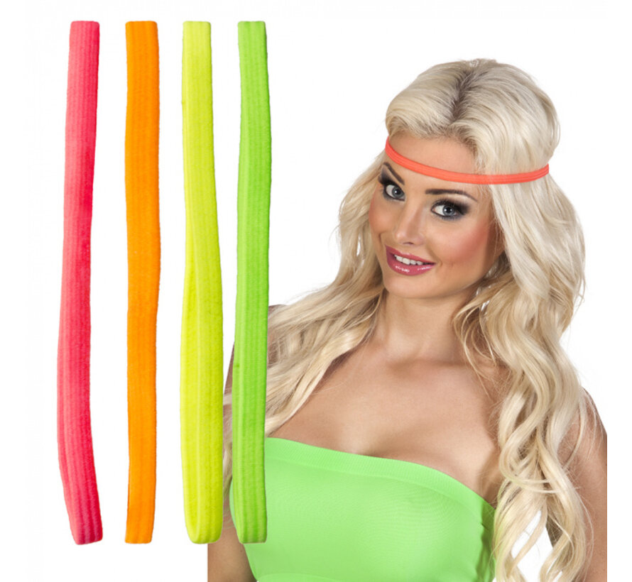 Set 4 elastische fluo haarband - Neon elastieken haarbanden