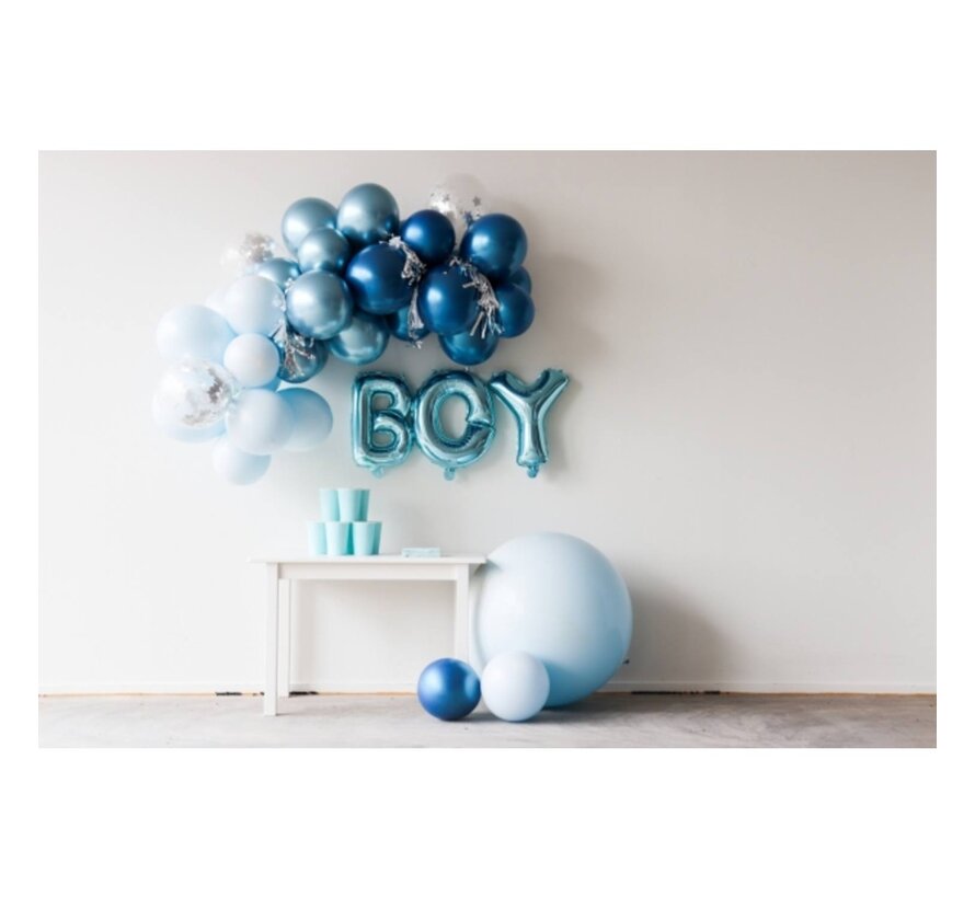 Set de ballons aluminium BOY bleu ciel - Hauteur lettre 36 cm