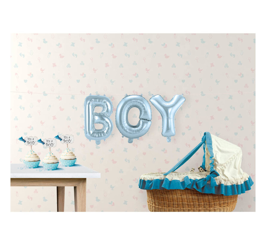 Foil Balloons Set BOY in baby blue - Letter height 36 cm