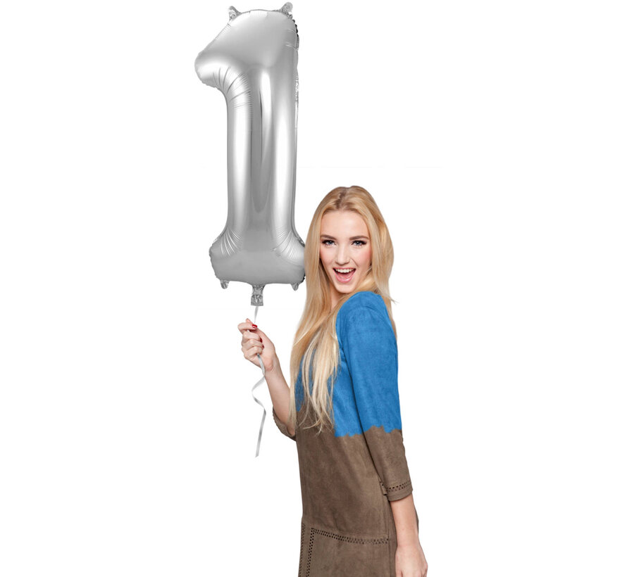 Foil Balloon Shaped Number 1 Silver (86 cm) - Number foil balloon