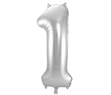 FOLAT Foil Balloon Shaped Number 1 Silver - 86 cm