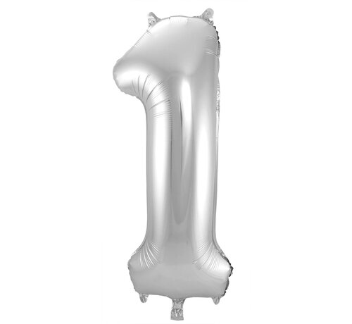 FOLAT  Foil Balloon Shaped Number 1 Silver (86 cm) - Number foil balloon