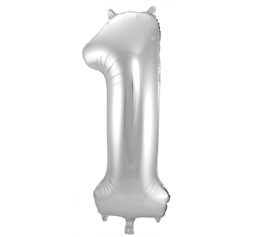 Folieballon Cijfer 1 Zilver (86 cm) - Cijfer folie ballon