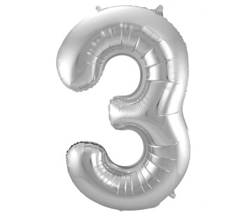 FOLAT Foil Balloon Shaped Number 3 Silver - 86 cm