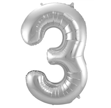 FOLAT Foil Balloon Shaped Number 3 Silver - 86 cm