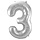 Foil Balloon Shaped Number 3 Silver (86 cm) - Number foil balloon