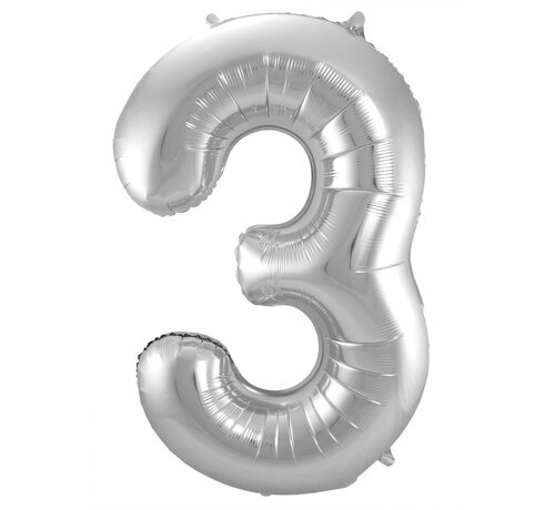 FOLAT  Foil Balloon Shaped Number 3 Silver (86 cm) - Number foil balloon