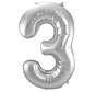 Foil Balloon Shaped Number 3 Silver (86 cm) - Number foil balloon