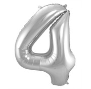 FOLAT Foil Balloon Shaped Number 4  Silver - 86 cm