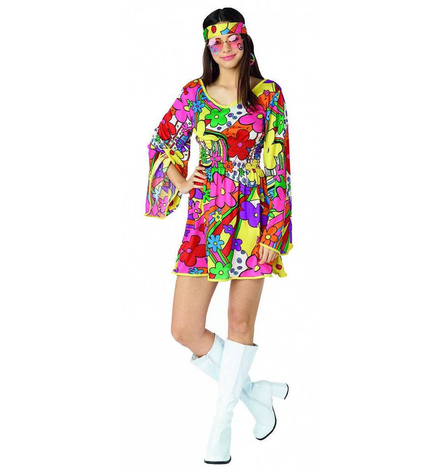 Partyline Hippie dress up - Hippie dress with headband in bright colors