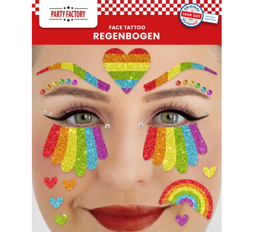 Party Factory Rainbow face tattoo stickers - Glitter tattoo sticker