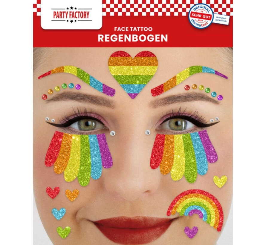 Regenboog gezicht tattoo stickers  - Glitter tattoo sticker