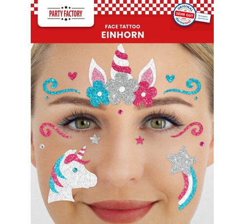 Party Factory Unicorn gezicht tattoo stickers - Glitter tattoo sticker