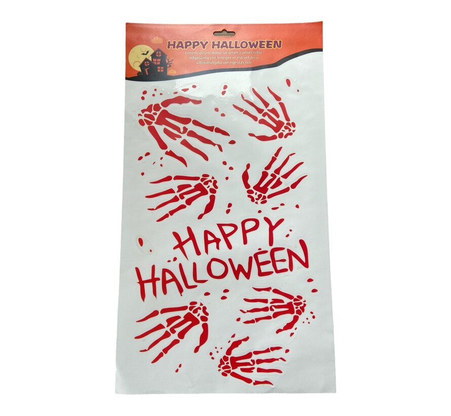 Stickers fenêtre mains squelettes - Stickers fenêtre Halloween mains squelettes qui saignent